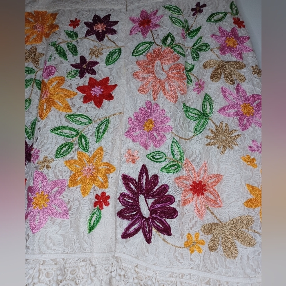 Anthropologie Floral Embroidered Mini Skirt - Cream Multicolor - Picture 4 of 11